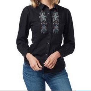 Black Embroidered Western Button-Up Shirt - Women